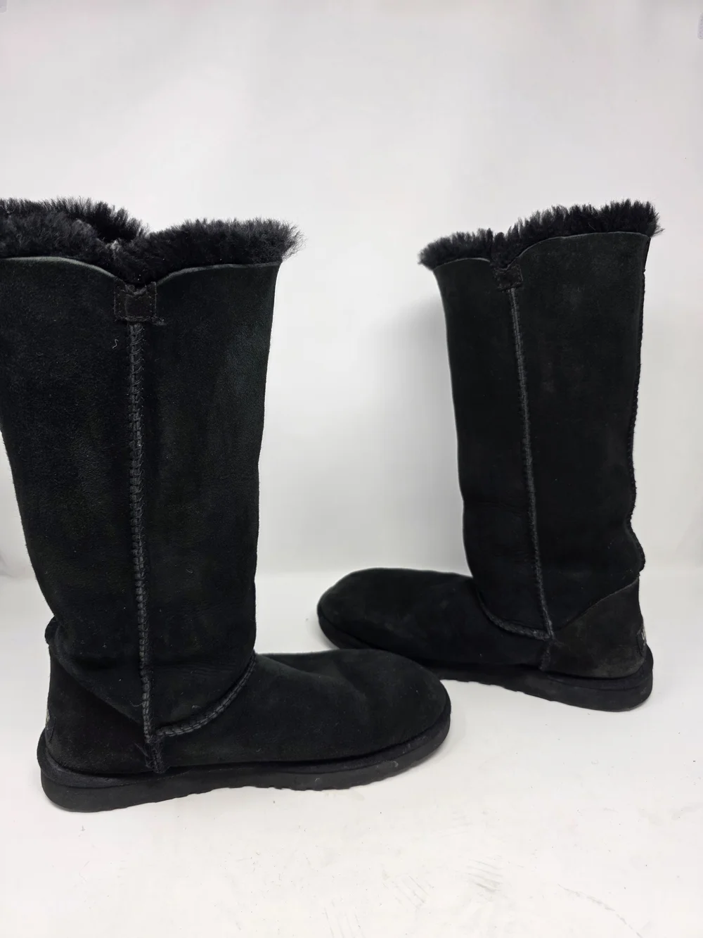 UGG Australia Bailey Button Triplet Boots Womens Black Suede Shearling Tall 9